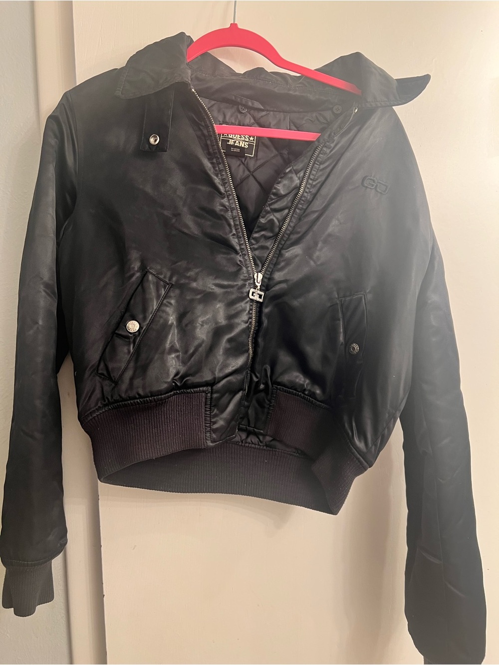 Guess Black Satin Bomber Jacket